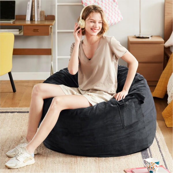 6887e1d07d1fc7ea03b579c32c6747bebe11b2eb96dd1d389f197.jpg Codi Bean Bag Chair with Filler Included, 4 FT - Comfy Large Beanbag Chairs for Adults - Machine Washable and Soft Mink Bonded Cover - Charcoal Grey, 4ft