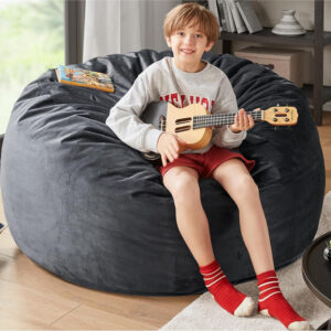 6887e1d49eb21d7cfaf1684f9e3df840defe11e7dcd46fdd74cea.jpg Codi Bean Bag Chair with Filler Included, 4 FT - Comfy Large Beanbag Chairs for Adults - Machine Washable and Soft Mink Bonded Cover - Charcoal Grey, 4ft