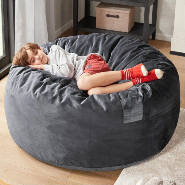6887e1d7bac371dfb98886e601606e4606cba93c1722edbacb1d6.jpg Codi Bean Bag Chair with Filler Included, 4 FT - Comfy Large Beanbag Chairs for Adults - Machine Washable and Soft Mink Bonded Cover - Charcoal Grey, 4ft