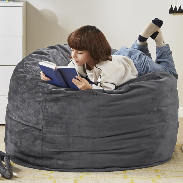 6887e1dacadd6dfbb271c0b6ee175ca5bb9d571fd233d9034d2c5.jpg Codi Bean Bag Chair with Filler Included, 4 FT - Comfy Large Beanbag Chairs for Adults - Machine Washable and Soft Mink Bonded Cover - Charcoal Grey, 4ft