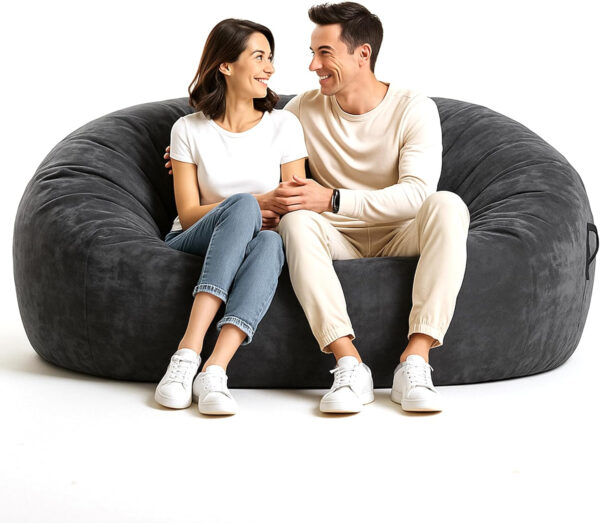 6887e1e71da9d235dc5b6c6c02edb5c000cbfb60cc2b3384fa57c.jpg Codi Bean Bag Chair with Filler Included, 4 FT - Comfy Large Beanbag Chairs for Adults - Machine Washable and Soft Mink Bonded Cover - Charcoal Grey, 4ft
