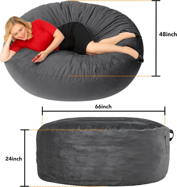 6887e1e86e6b6195ff38de863084d6ac5b31b651183b4f74edf1a.jpg Codi Bean Bag Chair with Filler Included, 4 FT - Comfy Large Beanbag Chairs for Adults - Machine Washable and Soft Mink Bonded Cover - Charcoal Grey, 4ft