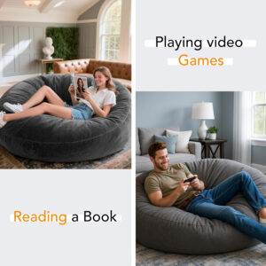 6887e1e9d314ae732017e934ee6d3ac7f0837b680f561f3d49944.jpg Codi Bean Bag Chair with Filler Included, 4 FT - Comfy Large Beanbag Chairs for Adults - Machine Washable and Soft Mink Bonded Cover - Charcoal Grey, 4ft