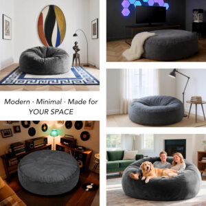 6887e1ee26e118e2ad504d5b2227dba7fccc979034cdc2ae0374c.jpg Codi Bean Bag Chair with Filler Included, 4 FT - Comfy Large Beanbag Chairs for Adults - Machine Washable and Soft Mink Bonded Cover - Charcoal Grey, 4ft
