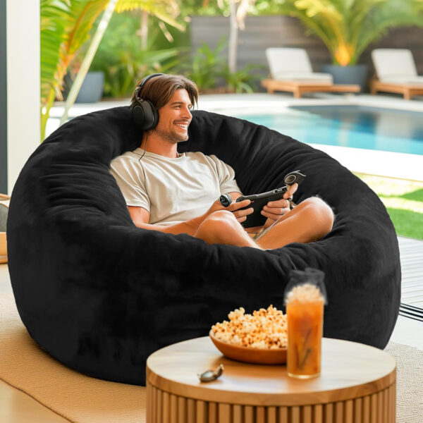 6887e201c7b4f2c0793420cf21a898a91ff2a6f869e8aec9b0423.jpg Codi Bean Bag Chair with Filler Included, 4 FT - Comfy Large Beanbag Chairs for Adults - Machine Washable and Soft Mink Bonded Cover - Charcoal Grey, 4ft