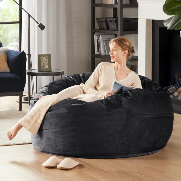 6887e2067fa798680b2d08d790970749409095724021bfa307f9c.jpg Codi Bean Bag Chair with Filler Included, 4 FT - Comfy Large Beanbag Chairs for Adults - Machine Washable and Soft Mink Bonded Cover - Charcoal Grey, 4ft