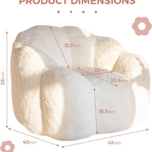 MAXYOYO Bean Bag Chair for Adults, Floral Shaped Bean Bag Sofa, Ultra Soft Faux Fur Floor Sofa, Large Reading Chair for Living Room Bedroom, Beige, Single