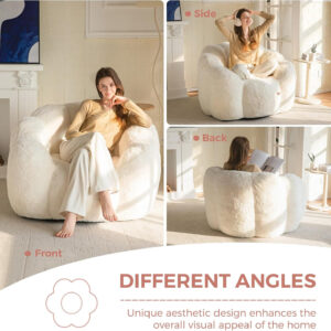 MAXYOYO Bean Bag Chair for Adults, Floral Shaped Bean Bag Sofa, Ultra Soft Faux Fur Floor Sofa, Large Reading Chair for Living Room Bedroom, Beige, Single