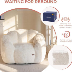 MAXYOYO Bean Bag Chair for Adults, Floral Shaped Bean Bag Sofa, Ultra Soft Faux Fur Floor Sofa, Large Reading Chair for Living Room Bedroom, Beige, Single