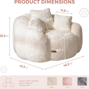 MAXYOYO Bean Bag Chair for Adults, Floral Shaped Bean Bag Sofa, Ultra Soft Faux Fur Floor Sofa, Large Reading Chair for Living Room Bedroom, Beige, Single