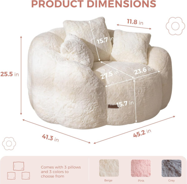 MAXYOYO Bean Bag Chair for Adults, Floral Shaped Bean Bag Sofa, Ultra Soft Faux Fur Floor Sofa, Large Reading Chair for Living Room Bedroom, Beige, Single