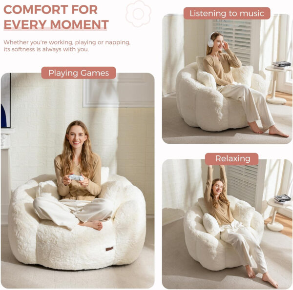 MAXYOYO Bean Bag Chair for Adults, Floral Shaped Bean Bag Sofa, Ultra Soft Faux Fur Floor Sofa, Large Reading Chair for Living Room Bedroom, Beige, Single
