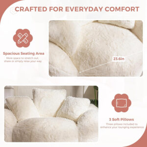 MAXYOYO Bean Bag Chair for Adults, Floral Shaped Bean Bag Sofa, Ultra Soft Faux Fur Floor Sofa, Large Reading Chair for Living Room Bedroom, Beige, Single