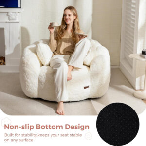 MAXYOYO Bean Bag Chair for Adults, Floral Shaped Bean Bag Sofa, Ultra Soft Faux Fur Floor Sofa, Large Reading Chair for Living Room Bedroom, Beige, Single