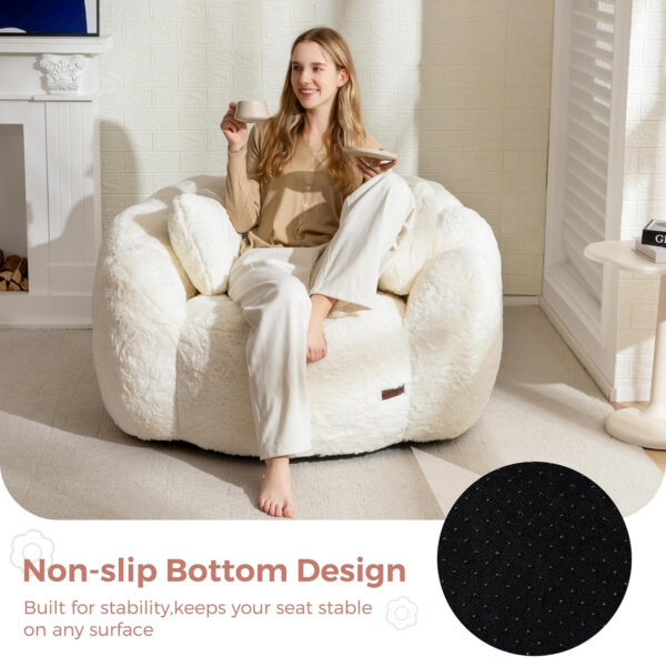 MAXYOYO Bean Bag Chair for Adults, Floral Shaped Bean Bag Sofa, Ultra Soft Faux Fur Floor Sofa, Large Reading Chair for Living Room Bedroom, Beige, Single
