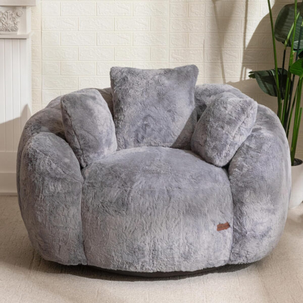 MAXYOYO Bean Bag Chair for Adults, Floral Shaped Bean Bag Sofa, Ultra Soft Faux Fur Floor Sofa, Large Reading Chair for Living Room Bedroom, Beige, Single
