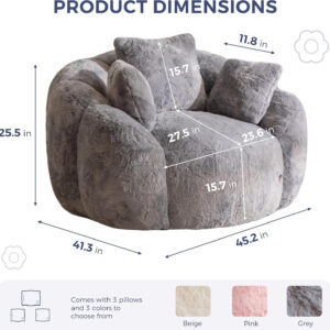 MAXYOYO Bean Bag Chair for Adults, Floral Shaped Bean Bag Sofa, Ultra Soft Faux Fur Floor Sofa, Large Reading Chair for Living Room Bedroom, Beige, Single