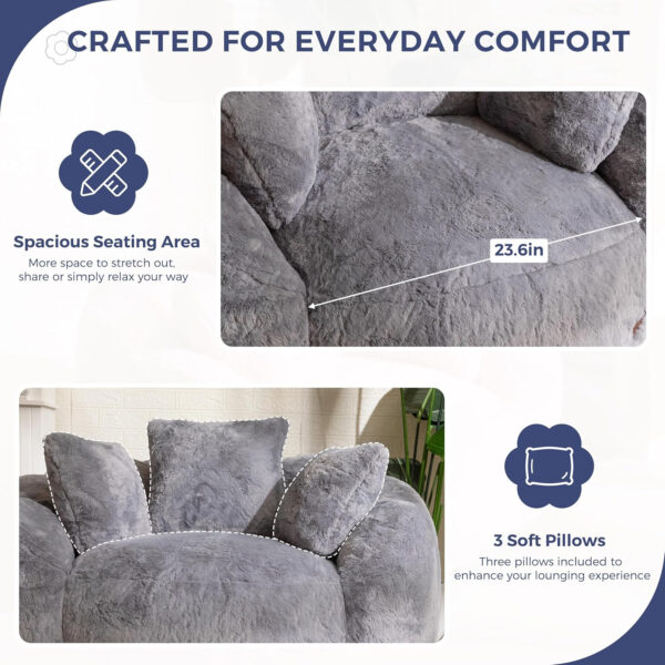 MAXYOYO Bean Bag Chair for Adults, Floral Shaped Bean Bag Sofa, Ultra Soft Faux Fur Floor Sofa, Large Reading Chair for Living Room Bedroom, Beige, Single