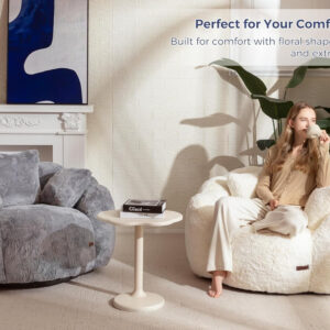 MAXYOYO Bean Bag Chair for Adults, Floral Shaped Bean Bag Sofa, Ultra Soft Faux Fur Floor Sofa, Large Reading Chair for Living Room Bedroom, Beige, Single