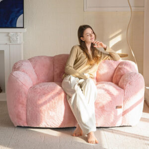 MAXYOYO Bean Bag Chair for Adults, Floral Shaped Bean Bag Sofa, Ultra Soft Faux Fur Floor Sofa, Large Reading Chair for Living Room Bedroom, Beige, Single