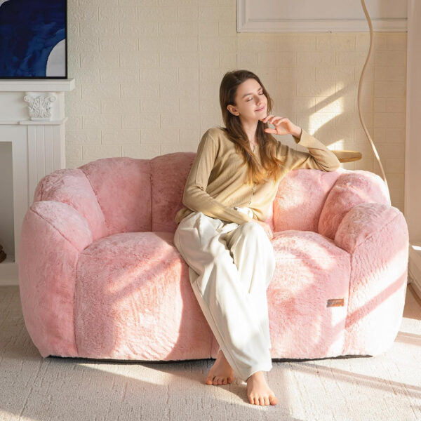 MAXYOYO Bean Bag Chair for Adults, Floral Shaped Bean Bag Sofa, Ultra Soft Faux Fur Floor Sofa, Large Reading Chair for Living Room Bedroom, Beige, Single
