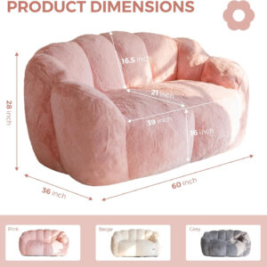MAXYOYO Bean Bag Chair for Adults, Floral Shaped Bean Bag Sofa, Ultra Soft Faux Fur Floor Sofa, Large Reading Chair for Living Room Bedroom, Beige, Single