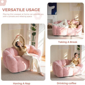 MAXYOYO Bean Bag Chair for Adults, Floral Shaped Bean Bag Sofa, Ultra Soft Faux Fur Floor Sofa, Large Reading Chair for Living Room Bedroom, Beige, Single