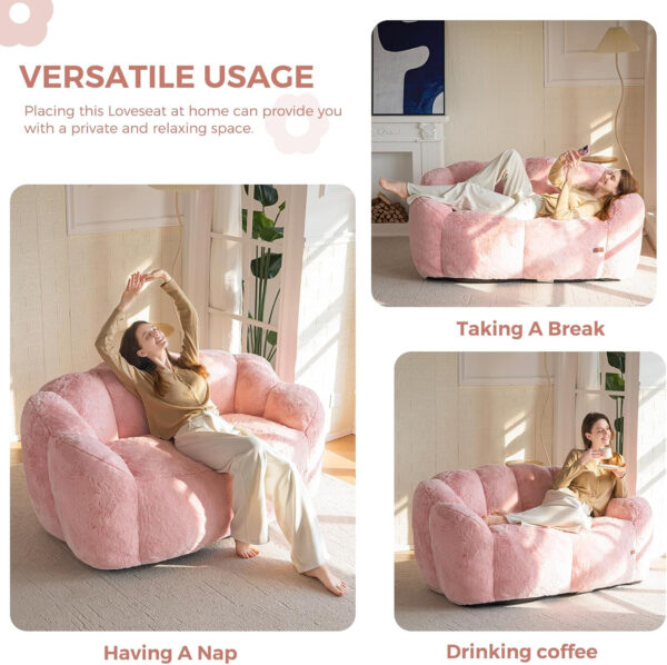 MAXYOYO Bean Bag Chair for Adults, Floral Shaped Bean Bag Sofa, Ultra Soft Faux Fur Floor Sofa, Large Reading Chair for Living Room Bedroom, Beige, Single