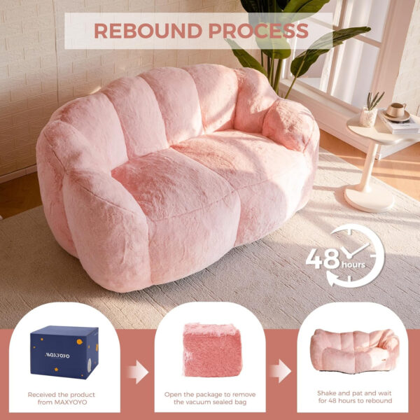 MAXYOYO Bean Bag Chair for Adults, Floral Shaped Bean Bag Sofa, Ultra Soft Faux Fur Floor Sofa, Large Reading Chair for Living Room Bedroom, Beige, Single