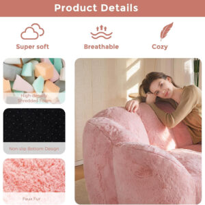 MAXYOYO Bean Bag Chair for Adults, Floral Shaped Bean Bag Sofa, Ultra Soft Faux Fur Floor Sofa, Large Reading Chair for Living Room Bedroom, Beige, Single