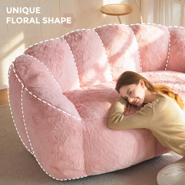 MAXYOYO Bean Bag Chair for Adults, Floral Shaped Bean Bag Sofa, Ultra Soft Faux Fur Floor Sofa, Large Reading Chair for Living Room Bedroom, Beige, Single