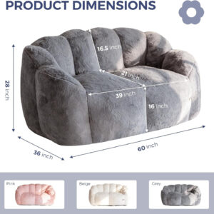 MAXYOYO Bean Bag Chair for Adults, Floral Shaped Bean Bag Sofa, Ultra Soft Faux Fur Floor Sofa, Large Reading Chair for Living Room Bedroom, Beige, Single