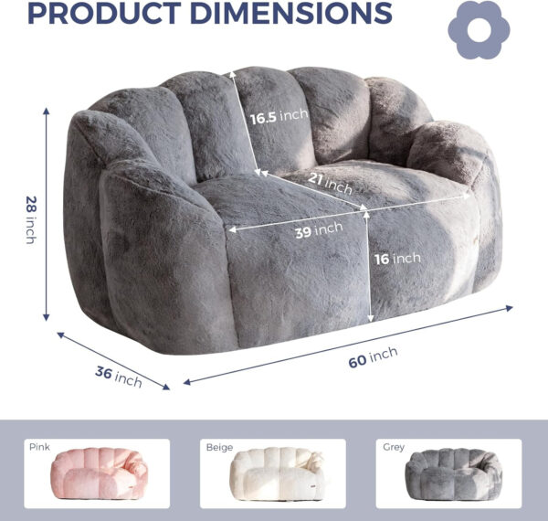 MAXYOYO Bean Bag Chair for Adults, Floral Shaped Bean Bag Sofa, Ultra Soft Faux Fur Floor Sofa, Large Reading Chair for Living Room Bedroom, Beige, Single