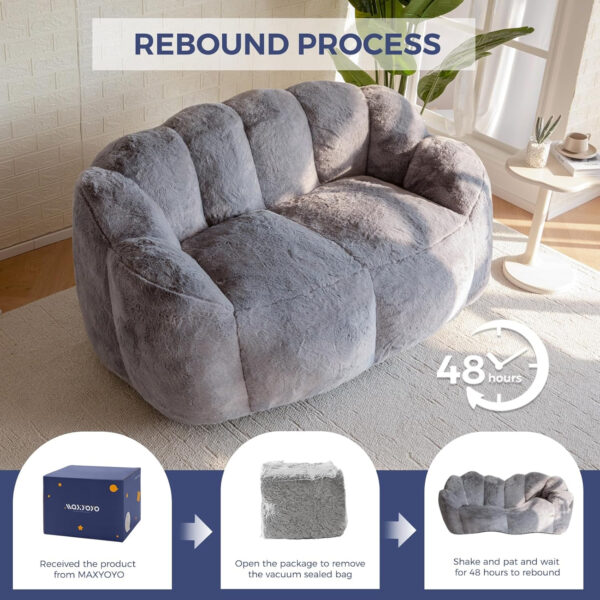 MAXYOYO Bean Bag Chair for Adults, Floral Shaped Bean Bag Sofa, Ultra Soft Faux Fur Floor Sofa, Large Reading Chair for Living Room Bedroom, Beige, Single