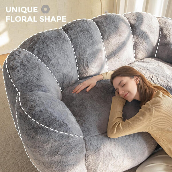MAXYOYO Bean Bag Chair for Adults, Floral Shaped Bean Bag Sofa, Ultra Soft Faux Fur Floor Sofa, Large Reading Chair for Living Room Bedroom, Beige, Single