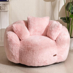 MAXYOYO Bean Bag Chair for Adults, Floral Shaped Bean Bag Sofa, Ultra Soft Faux Fur Floor Sofa, Large Reading Chair for Living Room Bedroom, Beige, Single
