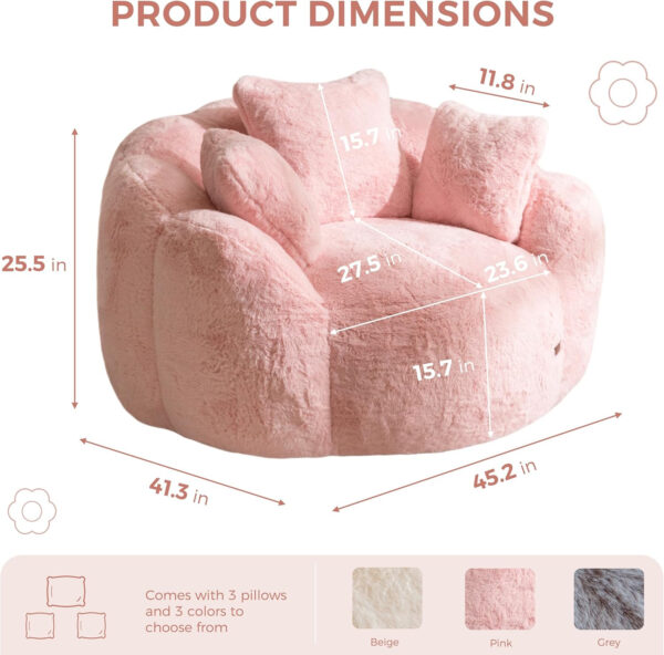 MAXYOYO Bean Bag Chair for Adults, Floral Shaped Bean Bag Sofa, Ultra Soft Faux Fur Floor Sofa, Large Reading Chair for Living Room Bedroom, Beige, Single