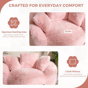MAXYOYO Bean Bag Chair for Adults, Floral Shaped Bean Bag Sofa, Ultra Soft Faux Fur Floor Sofa, Large Reading Chair for Living Room Bedroom, Beige, Single