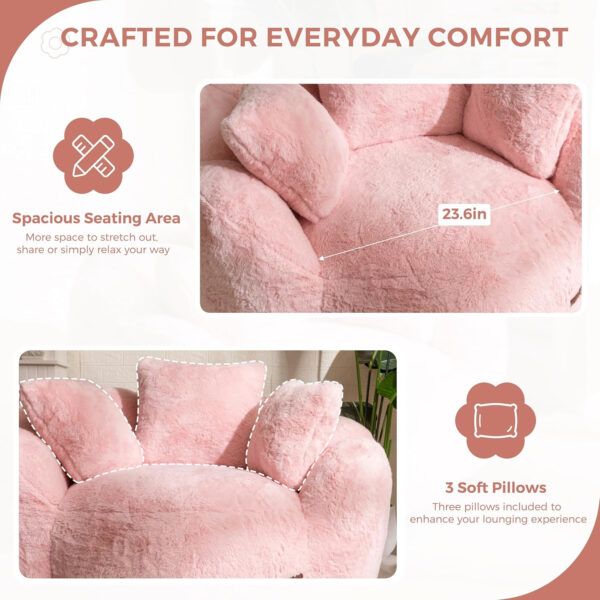 MAXYOYO Bean Bag Chair for Adults, Floral Shaped Bean Bag Sofa, Ultra Soft Faux Fur Floor Sofa, Large Reading Chair for Living Room Bedroom, Beige, Single