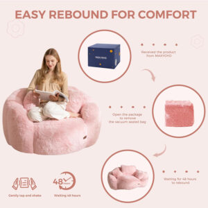 MAXYOYO Bean Bag Chair for Adults, Floral Shaped Bean Bag Sofa, Ultra Soft Faux Fur Floor Sofa, Large Reading Chair for Living Room Bedroom, Beige, Single