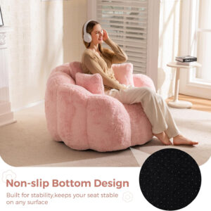 MAXYOYO Bean Bag Chair for Adults, Floral Shaped Bean Bag Sofa, Ultra Soft Faux Fur Floor Sofa, Large Reading Chair for Living Room Bedroom, Beige, Single