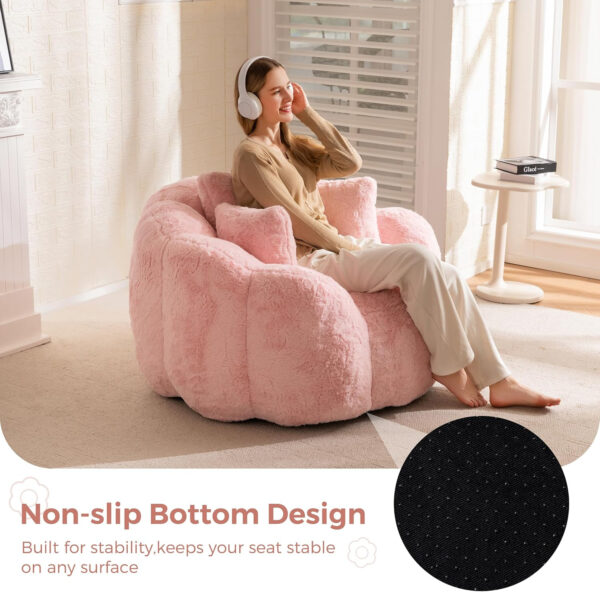 MAXYOYO Bean Bag Chair for Adults, Floral Shaped Bean Bag Sofa, Ultra Soft Faux Fur Floor Sofa, Large Reading Chair for Living Room Bedroom, Beige, Single
