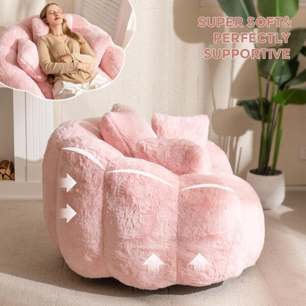 MAXYOYO Bean Bag Chair for Adults, Floral Shaped Bean Bag Sofa, Ultra Soft Faux Fur Floor Sofa, Large Reading Chair for Living Room Bedroom, Beige, Single