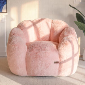 MAXYOYO Bean Bag Chair for Adults, Floral Shaped Bean Bag Sofa, Ultra Soft Faux Fur Floor Sofa, Large Reading Chair for Living Room Bedroom, Beige, Single