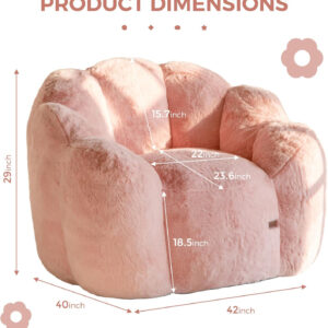 MAXYOYO Bean Bag Chair for Adults, Floral Shaped Bean Bag Sofa, Ultra Soft Faux Fur Floor Sofa, Large Reading Chair for Living Room Bedroom, Beige, Single
