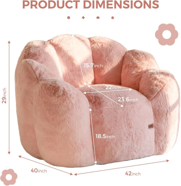 MAXYOYO Bean Bag Chair for Adults, Floral Shaped Bean Bag Sofa, Ultra Soft Faux Fur Floor Sofa, Large Reading Chair for Living Room Bedroom, Beige, Single