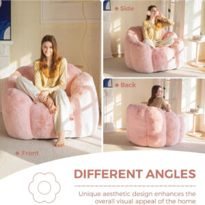 MAXYOYO Bean Bag Chair for Adults, Floral Shaped Bean Bag Sofa, Ultra Soft Faux Fur Floor Sofa, Large Reading Chair for Living Room Bedroom, Beige, Single