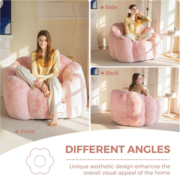 MAXYOYO Bean Bag Chair for Adults, Floral Shaped Bean Bag Sofa, Ultra Soft Faux Fur Floor Sofa, Large Reading Chair for Living Room Bedroom, Beige, Single