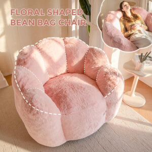 MAXYOYO Bean Bag Chair for Adults, Floral Shaped Bean Bag Sofa, Ultra Soft Faux Fur Floor Sofa, Large Reading Chair for Living Room Bedroom, Beige, Single