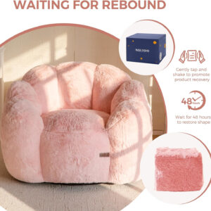 MAXYOYO Bean Bag Chair for Adults, Floral Shaped Bean Bag Sofa, Ultra Soft Faux Fur Floor Sofa, Large Reading Chair for Living Room Bedroom, Beige, Single
